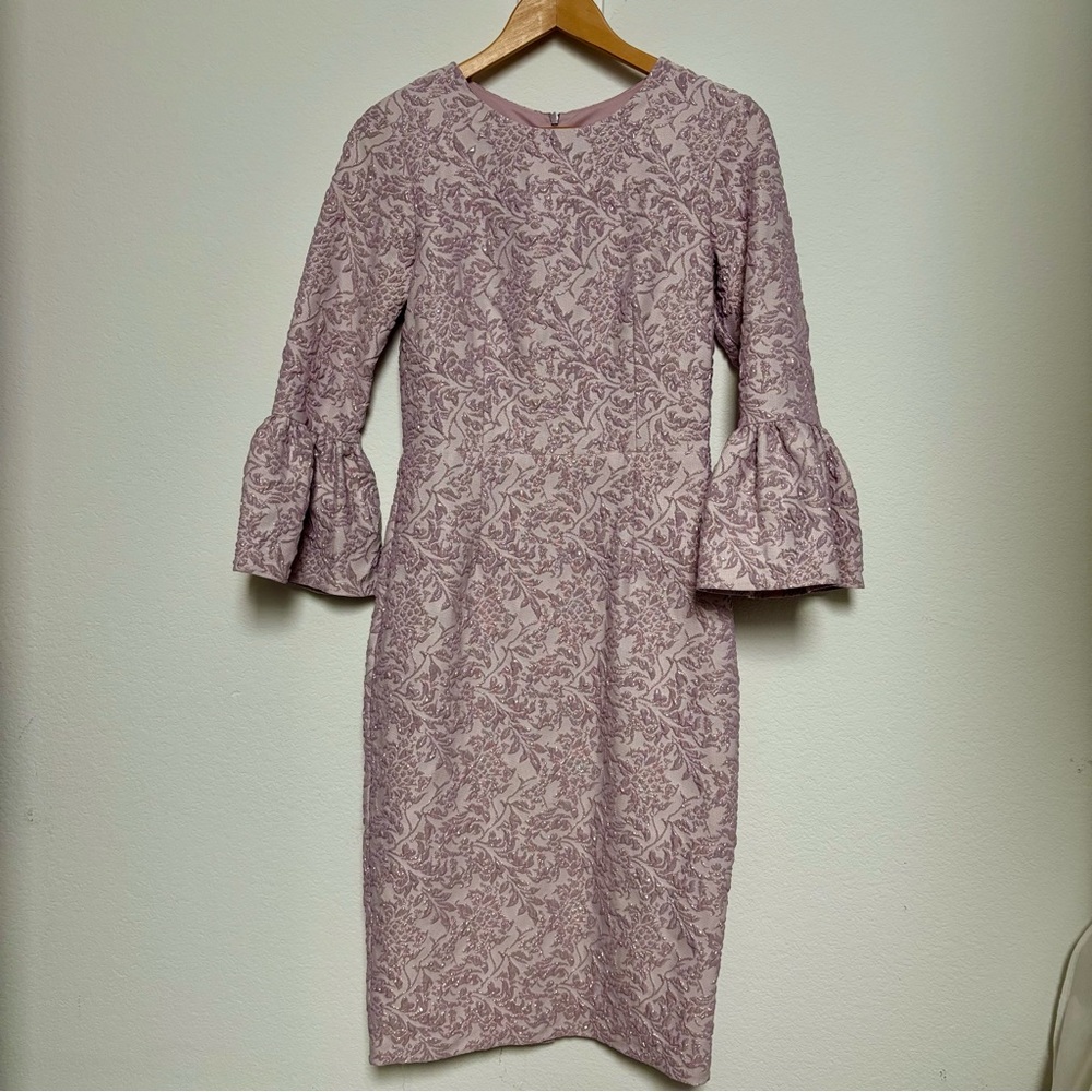 Betsy & Adam, 3D Print Dress | Pencil Style, Blush Pink Sz 6, Oversized Sleeves